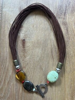 Silpada N1891 Multi Cord Necklace 925 Silver Tiger Eye Howlite Pyrite